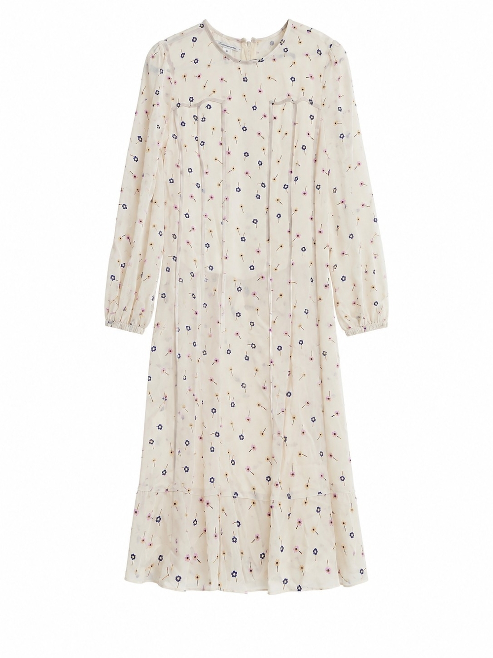 Oscar de la Renta Cream Floral Long-Sleeve Midi Dress